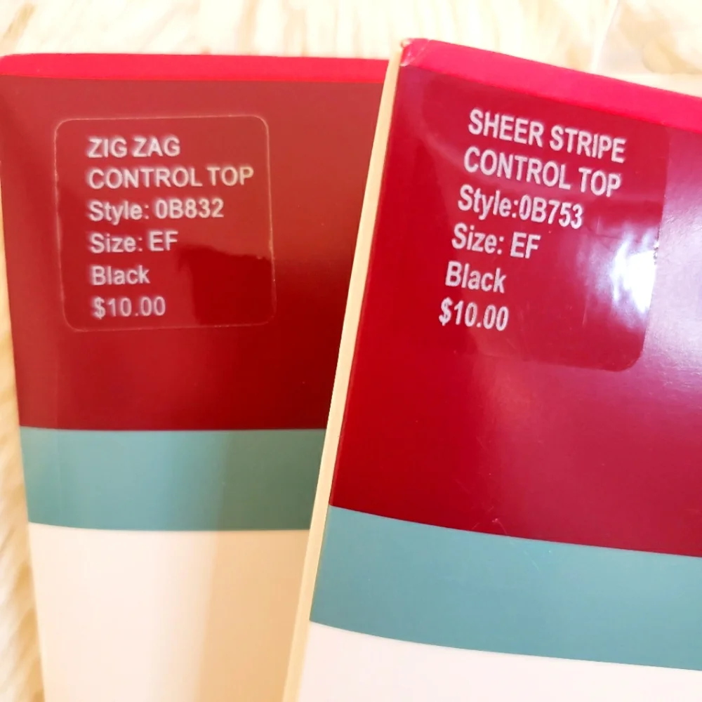 HANES 2 Pairs of Black Patterned Silk Reflections Sheer Fashion Tights--NWT--EF